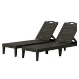 Set of 2 Waterproof Resin Lounger Chairs with 4-Po