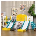 Qaba 8 in 1 Slide and Swing Set, Toddler Slide Set
