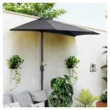 Outsunny 9ft Half Round Patio Umbrella, Outdoor Ma