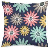 Pretty Daisy Flowers Pink Teal Yellow and Navy Blu