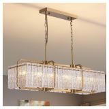 Gold Crystal Rectangle Chandelier, 40inch Large Re