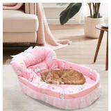 Pink Dog Bed,Princess Cat Couch,Washable & Soft Pe