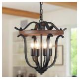 Black Farmhouse Chandelier 4 Light, Vintage Cage C
