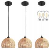 3 Pack Wicker Pendant Light Natural Woven Pendant