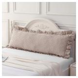 Silnuo Taupe/White Plaid Ruffled Body Pillow Cover