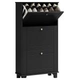HOMCOM Narrow Shoe Cabinet with 3 Flip Drawers, Mo