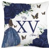 Chic Navy Blue Floral Quincea era Mis XV 15 A os T