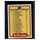 1982 Baseball Checklist Card
