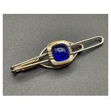 Vintage Blue Cabachon Tie Bar Clip