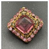 Czech Pink and Clear Glass Brooch