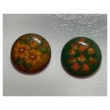 Vintage Romanian Hand Painted Wood Brooch