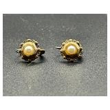 1940s Goldtone & Faux Pearl Earrings