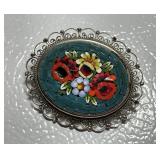 Vintage Mosaic Floral Brooch Italy