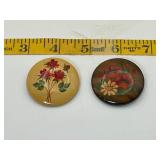 Vintage Romanian Hand Painted Wood Brooch