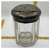 Antique Glass Tobacco Humidor Repousse Lid