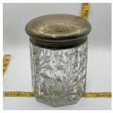Antique Glass Tobacco Humidor Repousse Lid