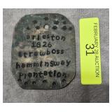 STAMPED 1826 'CHARLESTON STRAWBOSS' METAL TAG