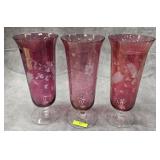 THREE- 10' RUBY FLASH GLASS VASES