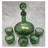 6- PC. DIAMOND POINT GREEN DECANTER SET