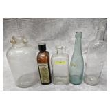 LOT OF 5- VINTAGE MEDICINE LIQUOR & OTHER BOTTLES