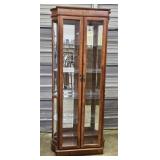 BURL WALNUT 4-SHELF LIGHTED DISPLAY CABINET