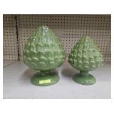 PAIR OF GREEN STONEWARE AVOCADO STATUETTES