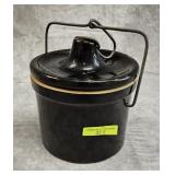 6.5' VINTAGE BLACK STONEWARE LIDDED CROCK