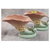 PAIR OF HULL POTTERY 6.5' WATER LILY CORNUCOPIAS