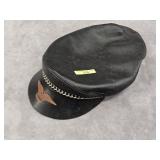 BLACK LEATHER 'HARLEY' BIKER'S CAP, L/XL