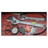 LOT OF ADJUSTABLE WRENCHES & ELECTRICAL TESTER