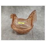 8.5' PINK GLASS HEN ON NEST