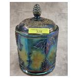 7' INDIANA CARNIVAL GLASS LIDDED DISH