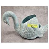 9' VINTAGE BLUE SPLATTER WARE SWAN PLANTER