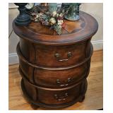 24' MAHOGANY 3-DRAWER BARREL TABLE