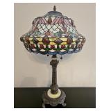 28' STAINED GLASS LAMP W/ METAL & MARBLE BASE