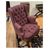 BURGUNDY TUFTED BACK WING BACK CHAIR