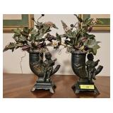 PAIR OF 5.5' METAL FIGURAL CORNUCOPIA PLANTERS