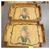 PAIR OF 18.5' WOODEN 'PINEAPPLE' SERVING TRAYS