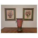 FRAMED PRINTS AND VASE LOT