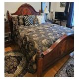 FLAME MAHOGANY FULL SIZE BED W/ MATTRESS SET