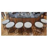SET OF 6- WROUGHT IRON PADDED BAR STOOLS