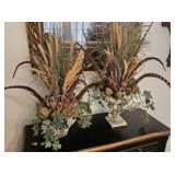 PAIR OF CENTERPIECE FLORAL& FEATHER ARRANGEMENTS
