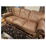 87' 3-CUSHION TAN LEATHER SOFA
