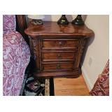 BROYHILL BURL WALNUT 3-DRAWER SIDE TABLE