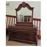 DREXEL CHERRY 10-DRAWER MIRRORED DRESSER
