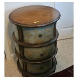 29' PAINT DECORATED 3-DRAWER BARREL TABLE