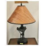 22' MARBLE BASE & BRONZE 'RAMS HEAD' TABLE LAMP