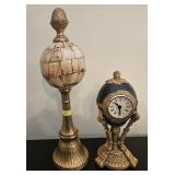 2- PC LOT W/ EGG CLOCK & BRASS MOSAIC BALL STATUE