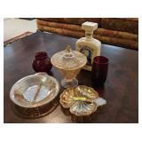 6- PC. LOT W/ PINK DEPRESSION, RUBY & OTHER GLASS