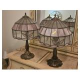 MATCHED PAIR OF 27' SLAG GLASS LAMPS